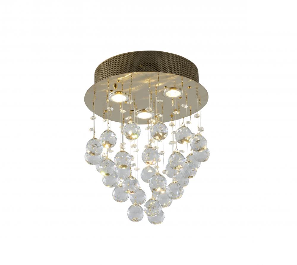 3-Light Gold Flush Mount With Clear Crystals